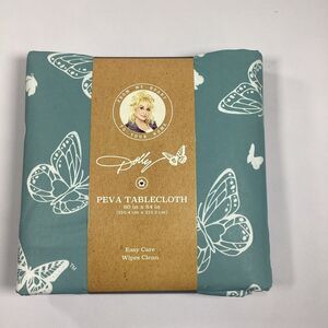 Dolly Parton PEVA Tablecloth Blue Butterfly New 60" x 84" Discontinued
